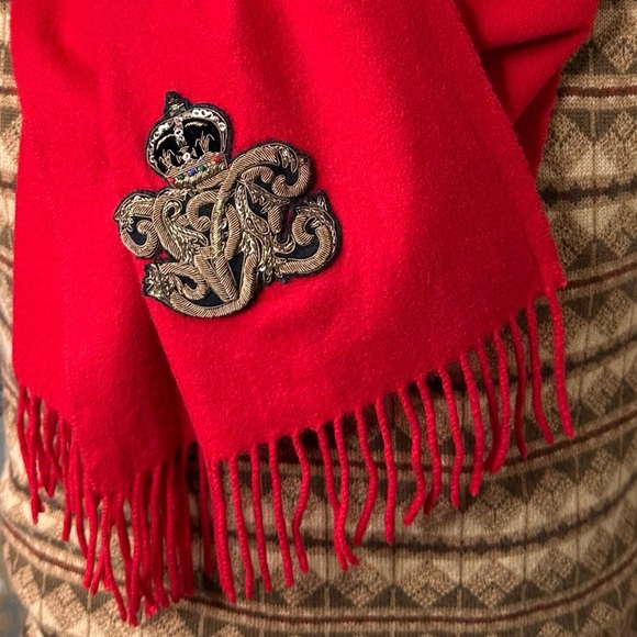 Ralph Lauren Collection Fall 2008 Scarlet Red Cashmere Bullion Crest Scarf - Picture 10 of 16